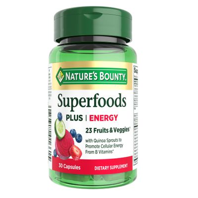 Nature&#39;s Bounty Superfoods Plus Energy to Support Cellular Energy, 23 Fruits Veggies, Cellular Energy Supplement, 30 Capsules
