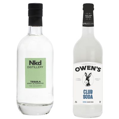 Nkd Distillery Tequila Alternative Premium Non-Alcoholic Spirit 750 ML Bottles w Owen s Mixers Club Soda 750 ML Bottles - Perfect for Mocktails - Made in USA