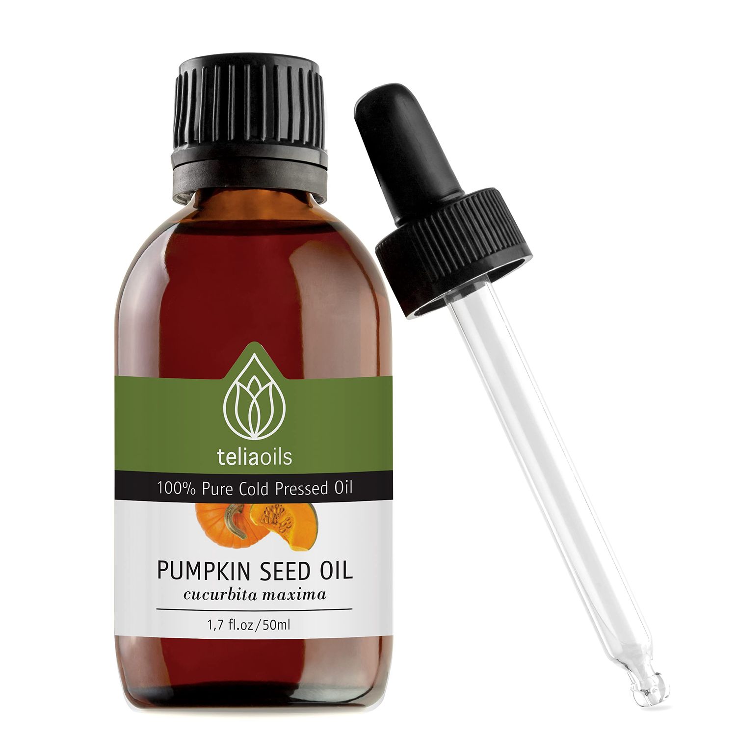Teliaoils Pumpkin Seed Oil - Premium 100 Pure, Cold-Pressed-Rich Oil for Skin, Hair, Cooking - Packed with Omega-3, Antioxidants, Zinc - Organic, Vegan, Non-GMO, Gluten-Free 1.7 Oz 50 Ml