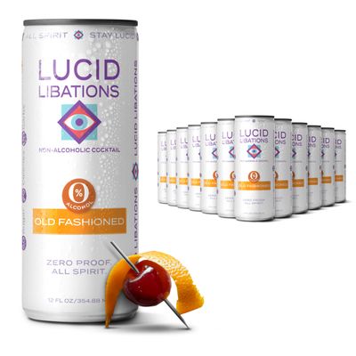 Lucid Libations Non-Alcoholic Cocktail, Zero Proof Craft Mocktail Alcohol Free Beverage Replacement 12 fl oz Cans Old Fashioned (12 Pack)