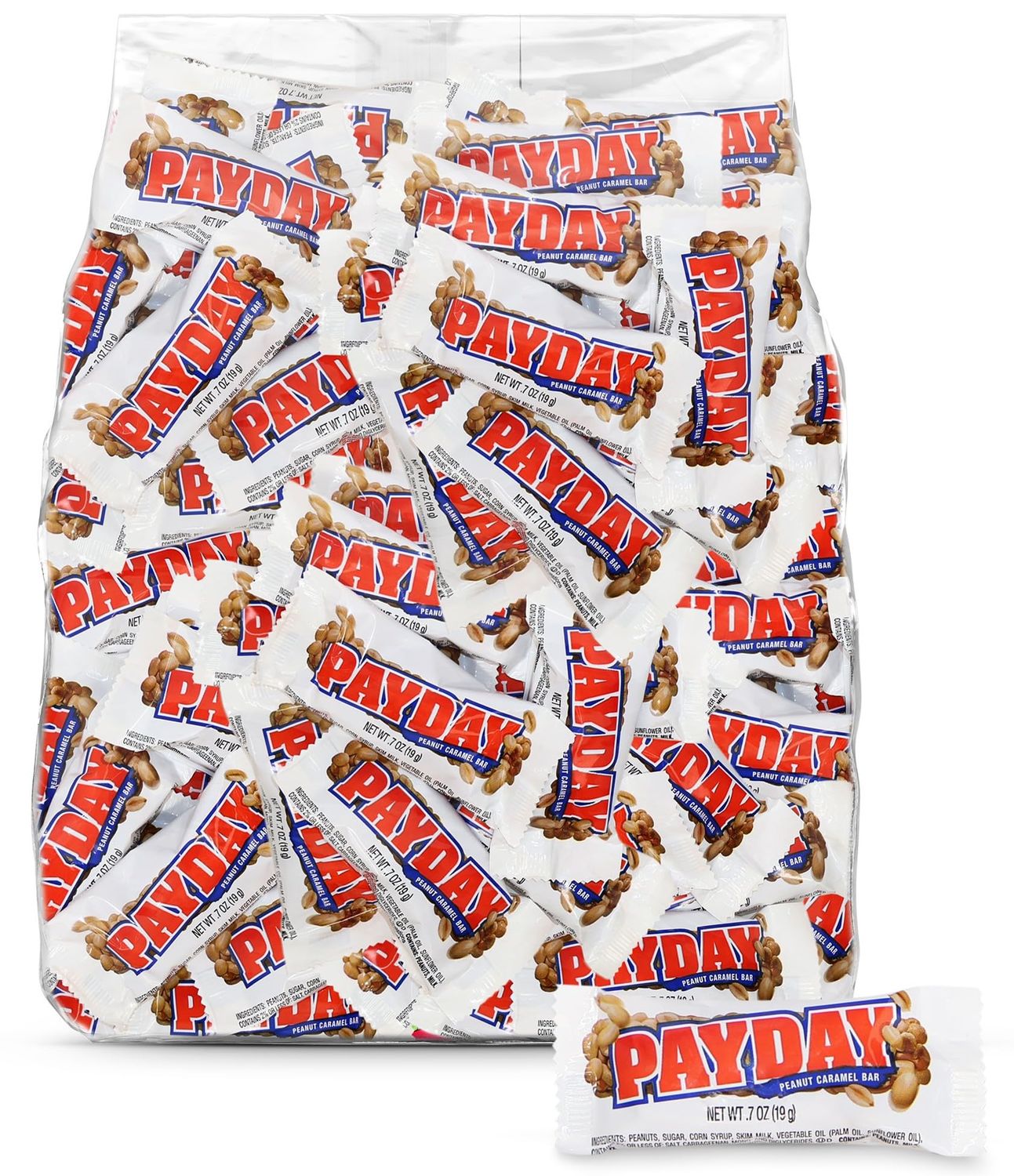 PaydayBulk Snack Size Candy Bars 3 Pound - 66 Bars Individually Wrapped Peanut and Caramel Chewy Nutty Treats for Parties, Office Snacks, and Candy Buffets