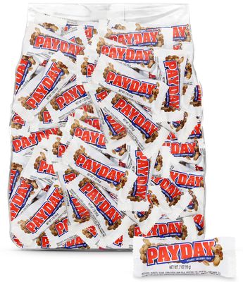 PaydayBulk Snack Size Candy Bars 3 Pound - 66 Bars Individually Wrapped Peanut and Caramel Chewy Nutty Treats for Parties, Office Snacks, and Candy Buffets