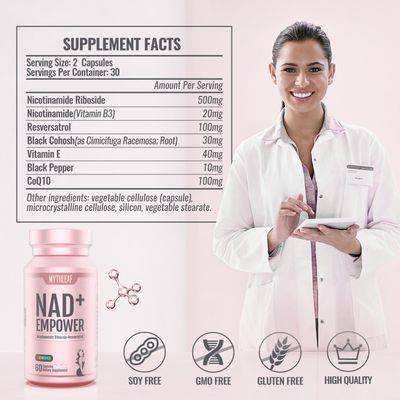 MythLeaf Exclusive NAD Supplement for Women,Empowering Women's Wellness,Featuring Resveratrol, CoQ10, Enhance Energy, Balance Mood, and Support Cellular Health, 60 Capsules,30 Day