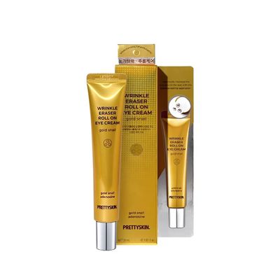PRETTYSKIN Roll on Eye Cream with Snail Mucin and Stainless Steel ball Tip- Under Eye Roller Cream for Elasticity Wrinkles Puffiness Fine Lines-Korean eye cream 30ml1.01fl.oz. (Gold Snail)