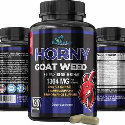 YUMMYVITE Horny Goat Weed Extra Strength -120 Capsules w. Maca, L-Arginine, Ginseng - Boost Desire, Performance, Stamina, Energy, Non-GMO Formula, 120 Capsules