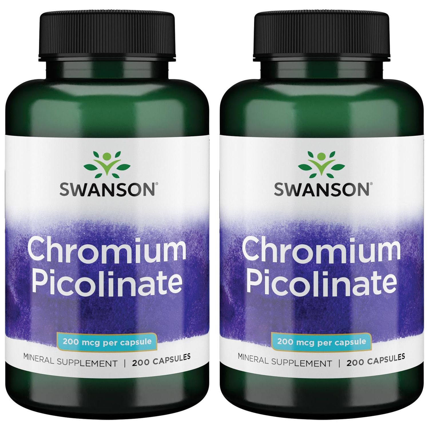 Swanson Chromium Picolinate - Natural Supplement Promoting Metabolism Weight Management - Supports Healthy Blood Sugar Levels Already Within The Normal Range - (200 Capsules, 200mcg Each) 2 Pack