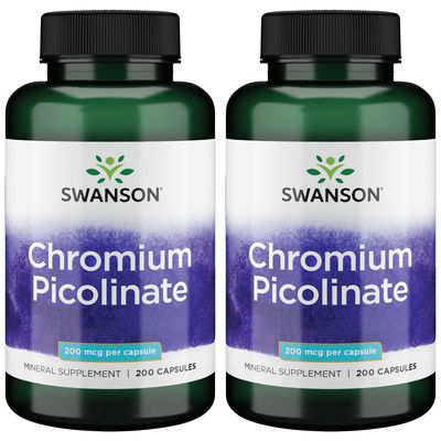 Swanson Chromium Picolinate - Natural Supplement Promoting Metabolism Weight Management - Supports Healthy Blood Sugar Levels Already Within The Normal Range - (200 Capsules, 200mcg Each) 2 Pack