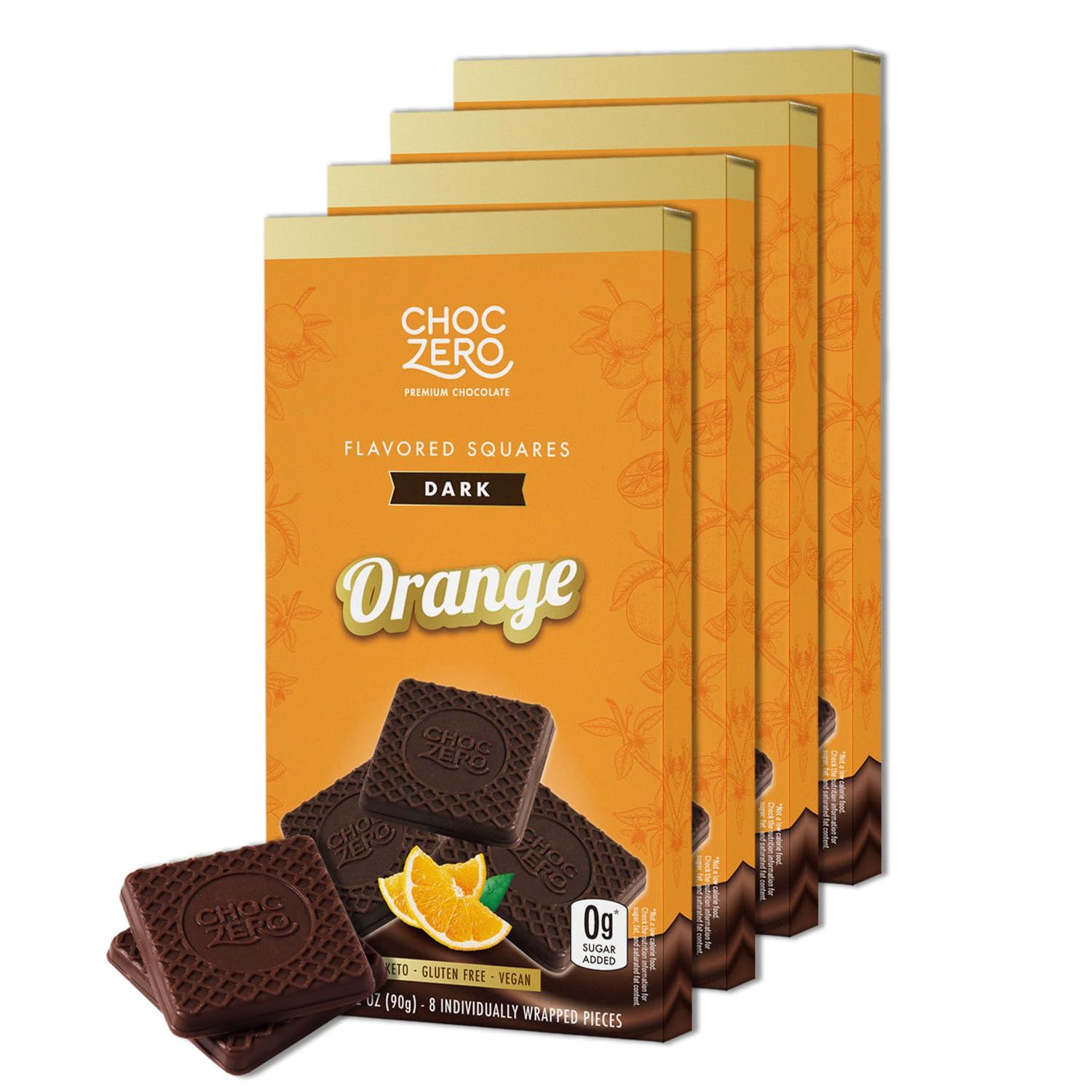 ChocZero Dark Chocolate Orange Squares, Vegan, Sugar Free, Gluten Free, Low Carb, 3.2 Ounce (Pack of 4)
