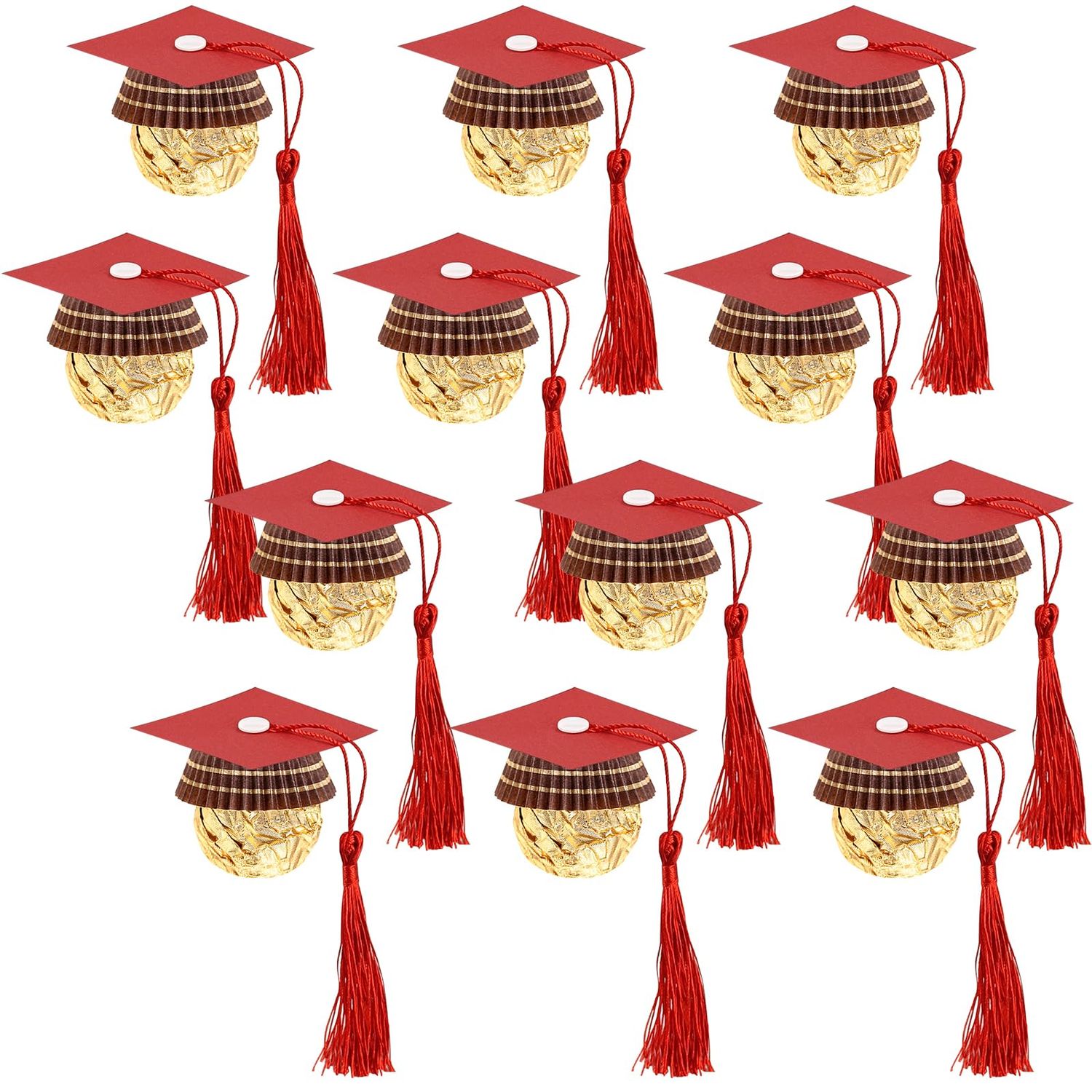 Graduation Cap Chocolate Decorations, 200pcs Cupcake Toppers 2025 Graduation Party Set for Chocolates Candies Mini Cap Decor with Tassel (red)