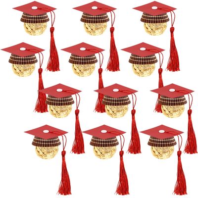 Graduation Cap Chocolate Decorations, 200pcs Cupcake Toppers 2025 Graduation Party Set for Chocolates Candies Mini Cap Decor with Tassel (red)