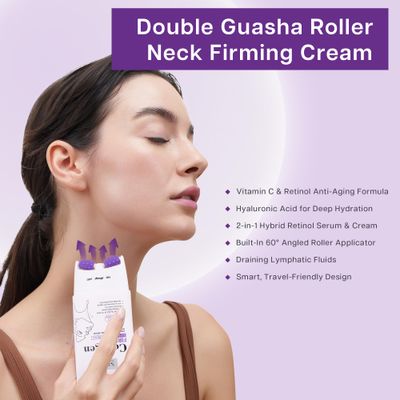 VRAIKO SADOER Gua Sha Neck Cream, Retinol Firming Cream for Neck Jawline Lifting with Double Massage Rollers, D collet Moisturizer for Fine Lines, Elasticity and Hydration, 3.8 oz