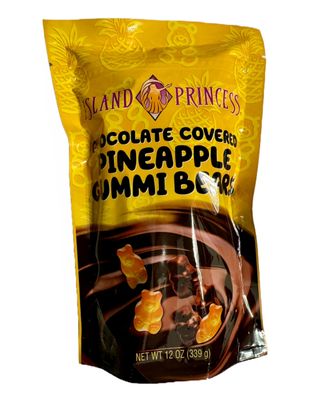 Island Princess Chocolate Covered Pineapple Gummi Bears 12 Ounce