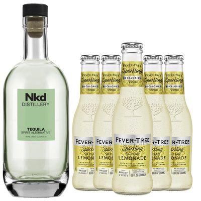 Nkd Distillery Tequila Alternative Premium Non-Alcoholic Spirit - Zero Alcohol - With Fever Tree Sicilian Lemonade [ 5 Pack ]