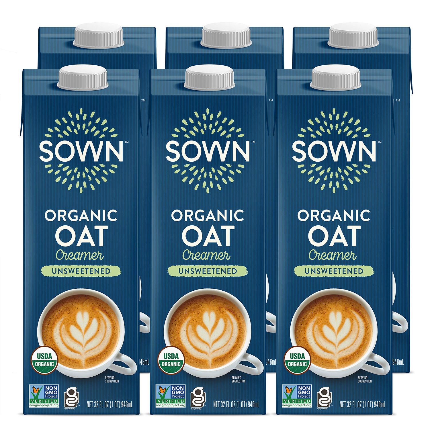 SOWN Organic Oat Creamer Unsweetened - Barista Oat Milk Non Dairy Coffee Creamer - Plant Based, Dairy-Free, Vegan, 0g Added Sugar, Gluten-Free, Non-GMO, Shelf Stable - 32oz (Pack of 6)