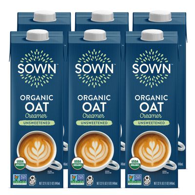 SOWN Organic Oat Creamer Unsweetened - Barista Oat Milk Non Dairy Coffee Creamer - Plant Based, Dairy-Free, Vegan, 0g Added Sugar, Gluten-Free, Non-GMO, Shelf Stable - 32oz (Pack of 6)