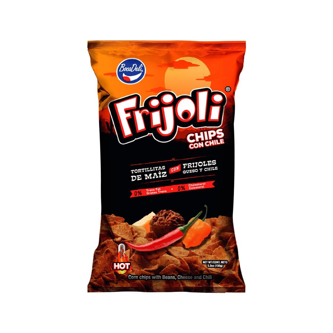 Bocadeli Frijoli Chips HOT, 5.29 oz, Bean Flavored Corn Chips, Salvadoran Snacks (HOT CHILI, 1 Pack)