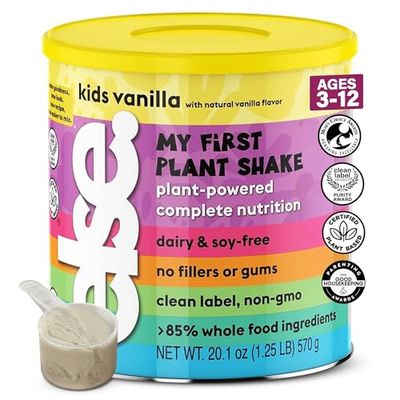 ELSE NUTRITION Plant-Based Kids Protein Shake, Protein Powder for Ages 2-12. Dairy-Free, Complete Nutrition Shake, 25 Vitamins Minerals, Heathy Kids Snacks, Vanilla 1-Pack