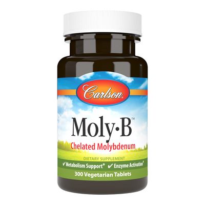 Carlson - Moly-B, Chelated Molybdenum Supplements, Metabolism Support Enzyme Activation, Molybdenum Glycinate Chelate, 300 Vegetarian Tablets