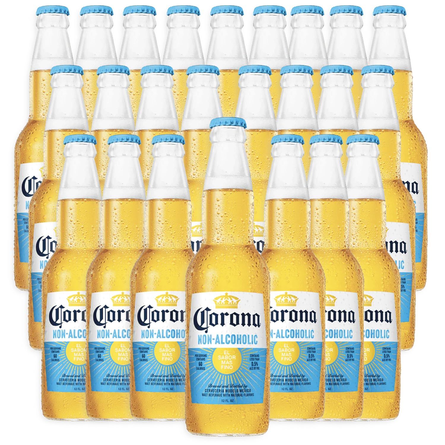 Corona Non-Alcoholic Malt Beverage 24 Pack - 12oz Bottle Mexican Import Brew, Low Carb (17.5g), Low Calorie (60) - Refreshing NA Beer for Any Occasion