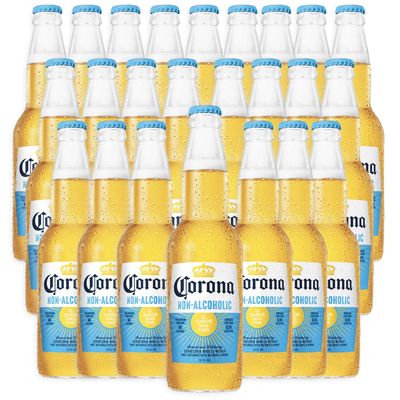 Corona Non-Alcoholic Malt Beverage 24 Pack - 12oz Bottle Mexican Import Brew, Low Carb (17.5g), Low Calorie (60) - Refreshing NA Beer for Any Occasion