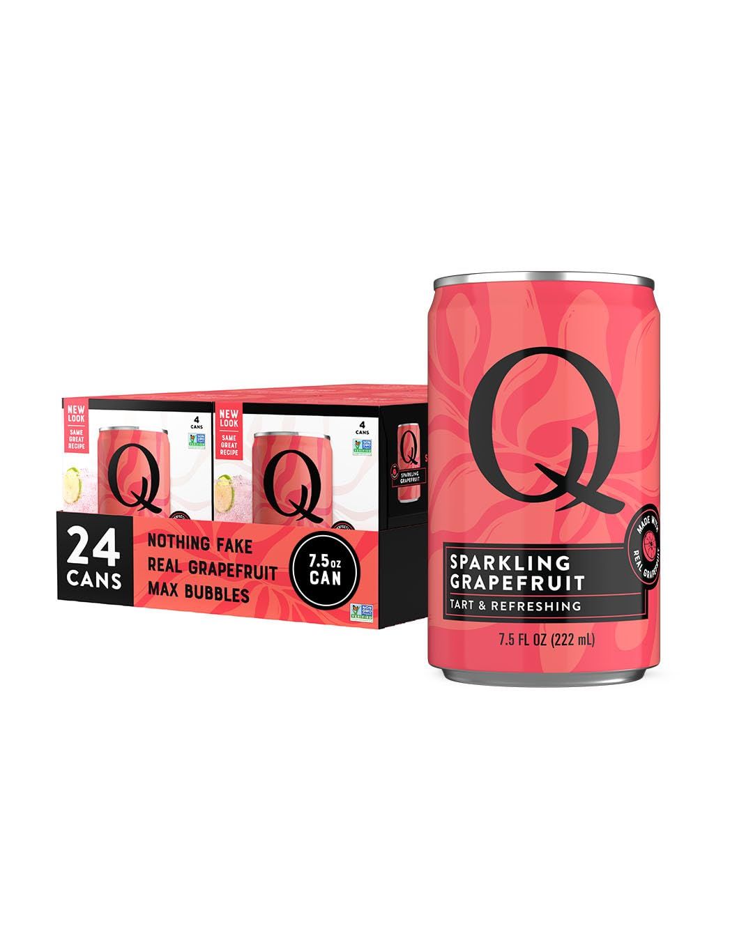 Q SPARKLING GRAPEFRUIT with Real Grapefruits, Ideal for Cocktails Mocktails- Made with Real Ingredients, Perfectly Carbonated, Less Sweet - 100 Calories per Can - 7.5 Fl oz Cans (Pack of 24)