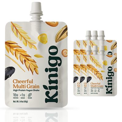 kinigo vegan high protein powder for meal replacement shake with Korean drinks flavor misugaru, matcha, and chocolate - great for plant protein shakes, breakfast drink 7 POUCHES (Cheerful Multigrain)