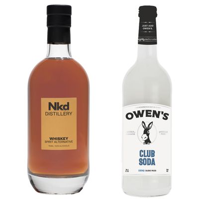 Nkd Distillery Whiskey Alternative Premium Non-Alcoholic Spirit 750 ML Bottles w Owen s Mixers Club Soda 750 ML Bottles - Perfect for Mocktails - Made in USA