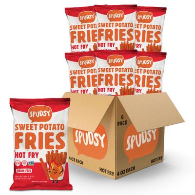 Spudsy Hot Fries - Spicy Sweet Potato Fries Vegan, Gluten Free Veggie Straws Plant-Based, Non-GMO, Kosher, Superfood Snack 6 Pack, 4 oz Bags