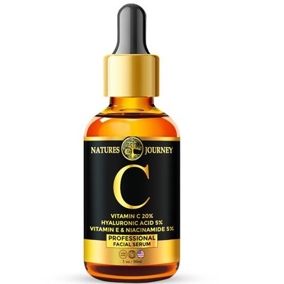 UMB Natures Journey Vitamin C Face Serum - Hyaluronic Acid, Anti-Aging, for Dark Spots Acne Scars - Wrinkle Reducer, Brightening Serum for Radiant, Glowing Skin, Non-Greasy, 2oz