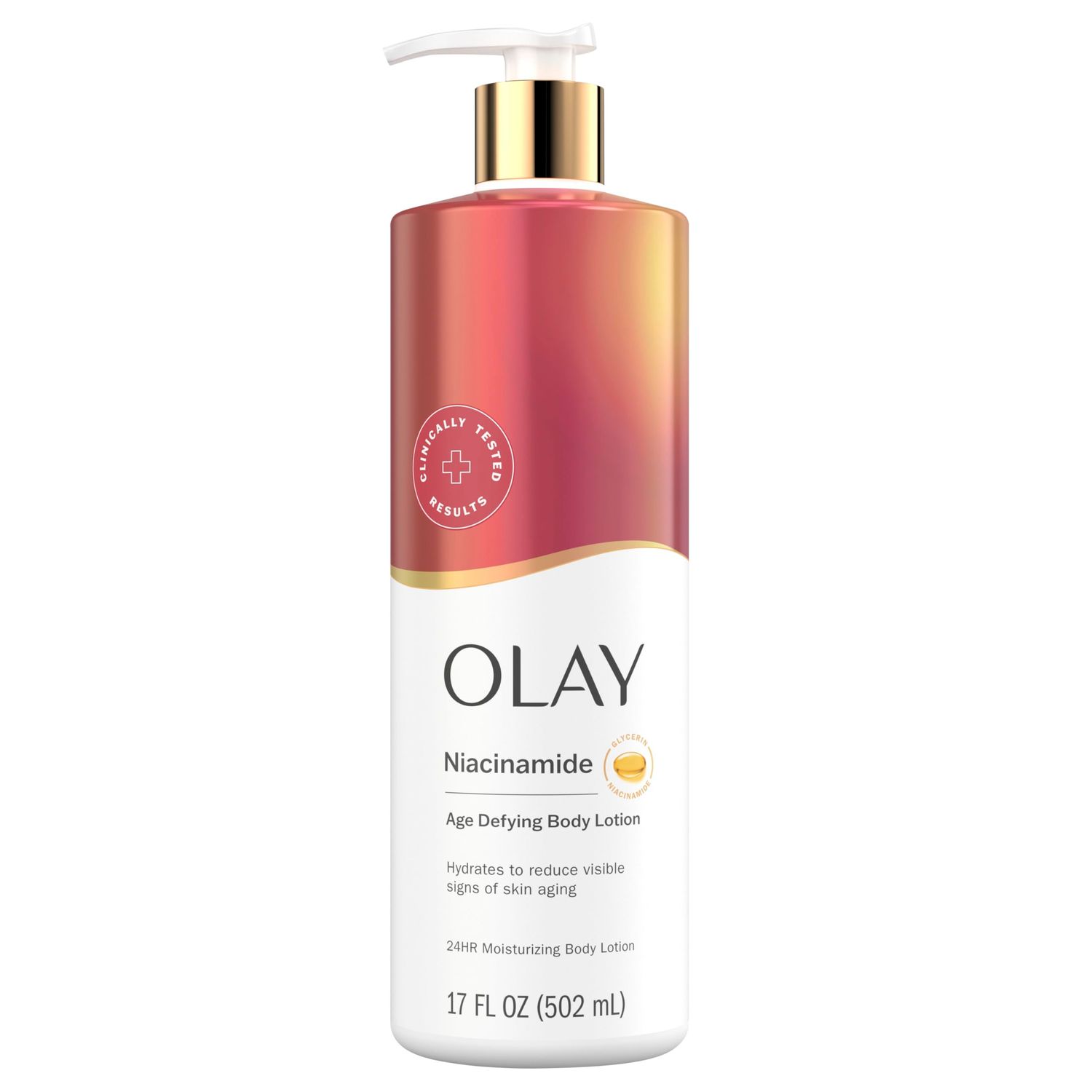 Olay Body Lotion for Women, Age Defying with Niacinamide Serum, Visibly Reduce Signs of Skin Aging, 24hr Moisture Hydration, Fast Absorbing Formula, Vitamin B3 Complex, For All Skin Types, 17 fl oz