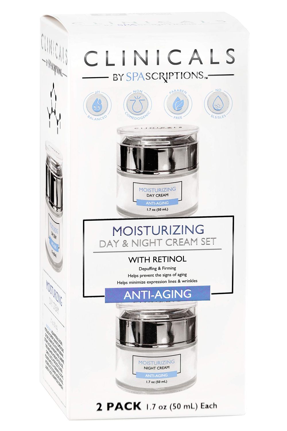 Clinicals- Moisturizing Day Night Cream Set with Retinol - 2 Pack (1.7oz)