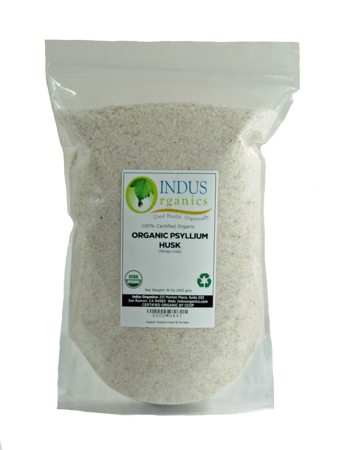 Indus Organics Psyllium Husk Whole, 1 Lb Bag, Premium Grade, High Purity, Freshly Packed LOT 2023065750