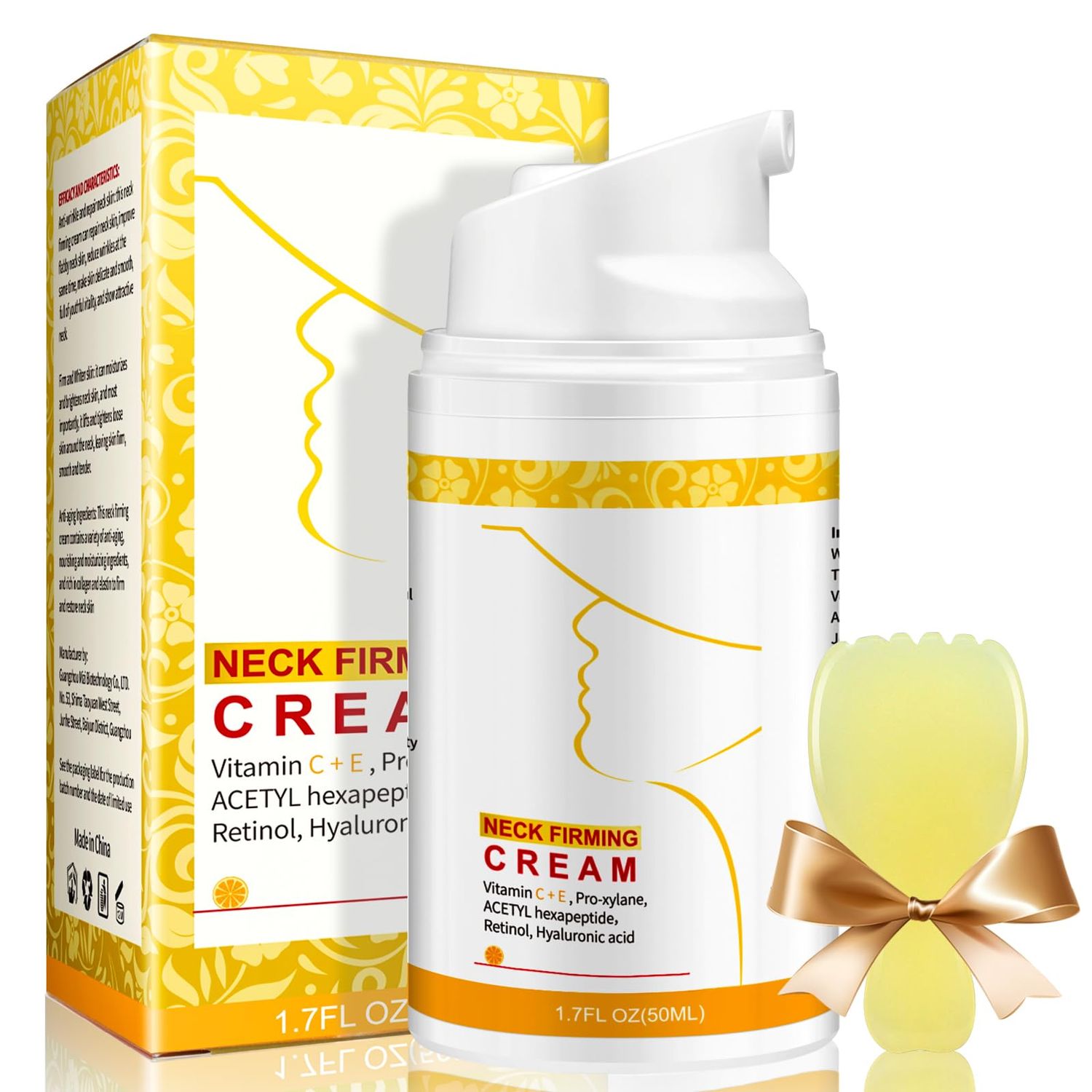 Retinol Guasha Neck Firming Cream, Collagen Hyaluronic Acid Neck Cream- Anti-Aging Moisturizer Cream for Tightening for Women Men on Neck D collet Lifting, Wrinkle Hydrating 1.7 FL OZ