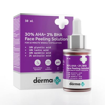 The Derma Co 30 AHA 2 BHA Pee-ling Solution Multi-Purpose Formula for Clogged Pores, Acne Marks Aging Skin 10 Min Deep Exfoliation 1.01 Fl Oz30ml