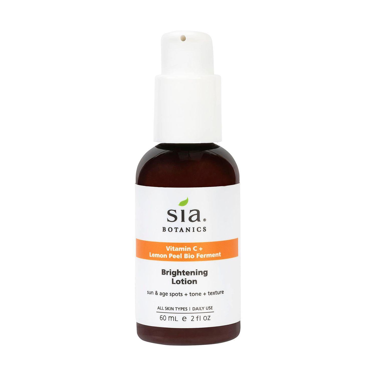 Sia Botanics Brightening Face Lotion (59ml2oz Pump Bottle) Facial Moisturizer wVitamin C, Lemon Peel Bio Ferment, Aloe Vera Natural, Clean, Botanical Skincare for Women