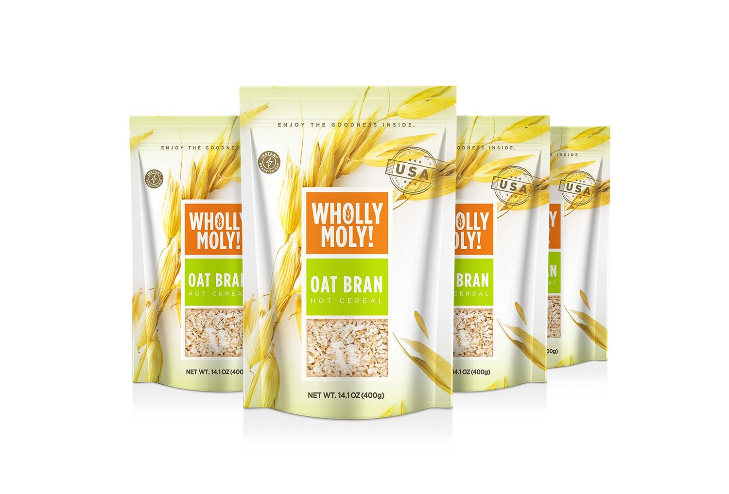 Wholly Moly! Oat Bran, Instant Oatmeal, Original 400g4 Pack, High Fiber, No Sugar Added, All Natural, Vegan Friendly