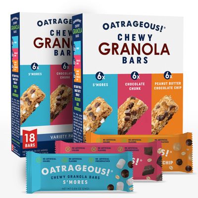 OATRAGEOUS! Chewy Granola Bars Variety Pack, Peanut Butter Chocolate Chip, Chocolate Chunk and S&#39;mores Flavors, Made with Whole Grain Oats, Healthy Snacks for Adults and Kids, Breakfast Bars, 2 Pack