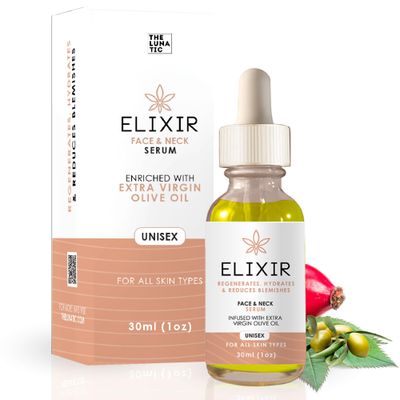 THE LUNATIC ELIXIR Neck and Face Serum - Hydrating Serum with Olive Oil Rosehip Oil Acne Soothing Facial Serum Anti Aging Serum 1 oz30mL