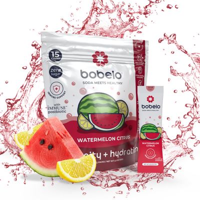 Bobelo Self-Carbonating Hydration Packets - Watermelon Citrus Flavor (15ct) Low Calorie Electrolyte Drink Mix Keto Friendly, Sugar Free Water Enhancer Soda Sparkling Water Alternative
