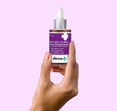 The Derma Co 30 AHA 2 BHA Pee-ling Solution Multi-Purpose Formula for Clogged Pores, Acne Marks Aging Skin 10 Min Deep Exfoliation 1.01 Fl Oz30ml
