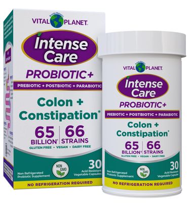 Vital Planet - Intense Care Colon Constipation Probiotics Plus Organic Prebiotics, Postbiotics, Parabiotics, Complete 4-in-1 Health Supplement for Adults, 65 Billion CFU, 66 Strains, 30 ct