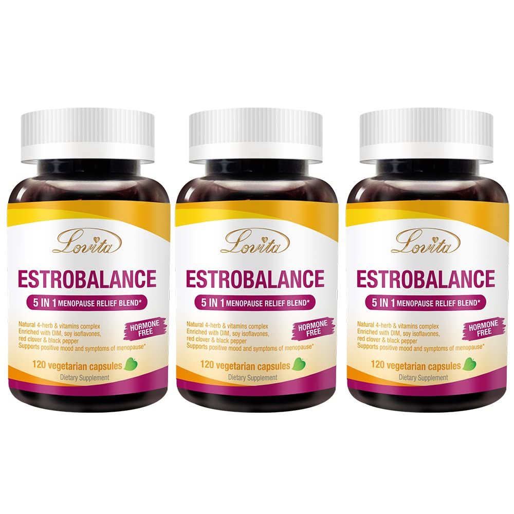 Lovita Menopause Supplements for Women, DIM Complex with Soy Isoflavones, Red Clover, Vitamin D3 Black Pepper for Menopause Hormone Balance Support, 120 Vegetarian Capsules (Pack of 3)