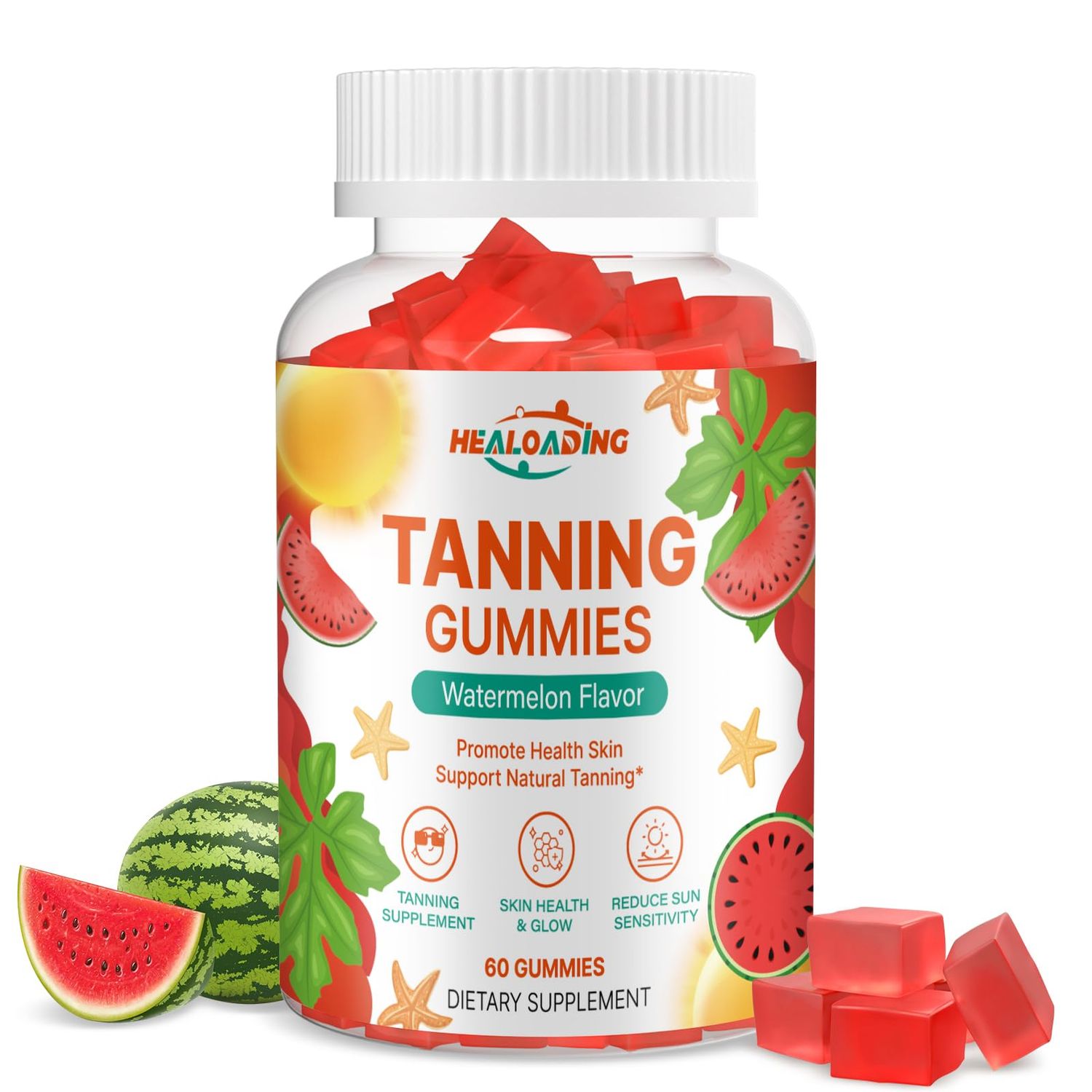 HEALOADING Tanning Gummies Supplement for Adults: Daily Tanning Gummies with Astaxanthin, Collegen, Lycopene, zinc (Citrate), Vitamin for Tanning Supplement Skin Health Glow Reduce Sun Sensitivity