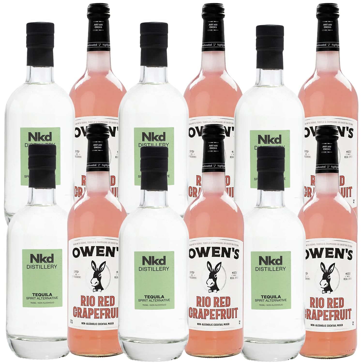 Nkd Distillery Tequila Alternative Premium Non-Alcoholic Spirit 750 ML Bottles w Owen s Mixers Rio Red Grapefruit 750 ML Bottles - Made in USA