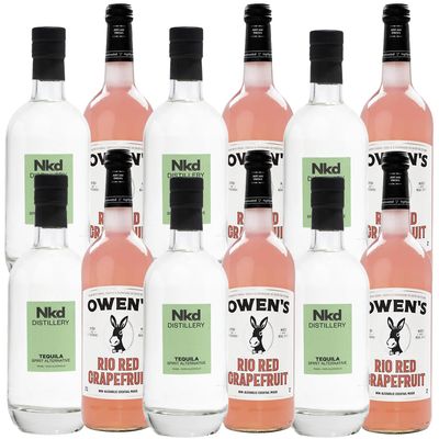 Nkd Distillery Tequila Alternative Premium Non-Alcoholic Spirit 750 ML Bottles w Owen s Mixers Rio Red Grapefruit 750 ML Bottles - Made in USA