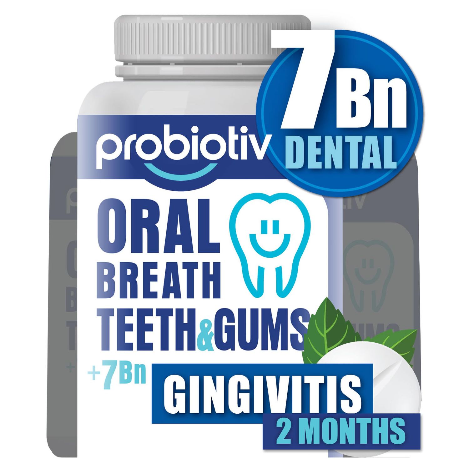 Probiotiv Oral Probiotics for Mouth Bad Breath 7 Billion CFU - Chewable Dental Probiotics for Teeth Gums, Breath Freshener, Combats Halitosis, Tonsil Stone, Gingivitis Thrust Antifungal for Adults