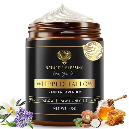 Nature&#39;s Blessing Anti-Aging Tallow Cream for Fine Lines Wrinkles Collagen Booster Infused wOrganic Honey Shea Butter Deep Hydration for Youthful Glow