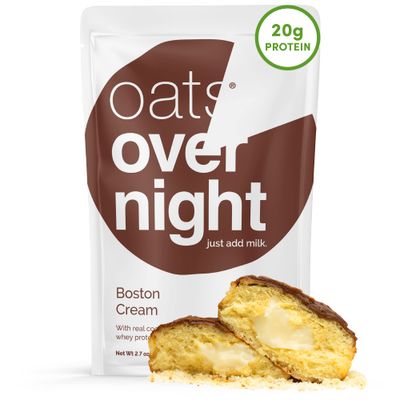Oats Overnight Boston Cream - Overnight Oats with 20g Protein, High Fiber Breakfast Protein Shake - Gluten Free Oatmeal, Non GMO High Protein Oatmeal (2.7 oz per meal) (8 Pack)