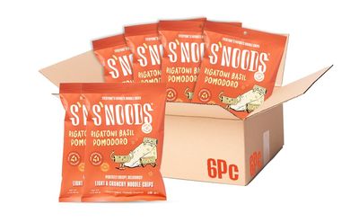 S NOODS Rigatoni Basil Pomodoro Chips - Light Crunchy Noodle Chips - Plant-Based Protein - Vegan Snacks - Gluten-Free - Perfectly Crispy Delicious - For Adventurous Snackers - 3 oz (6 Pack)