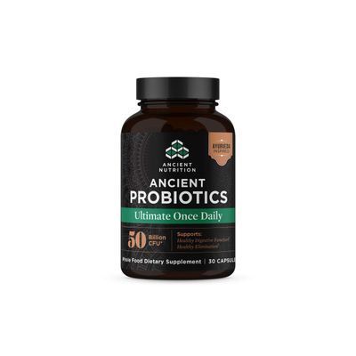 Ancient Nutrition Probiotics, Ultimate with Turmeric, Ginger and Fenugreek, Supports Digestive Functions, Reduces Diarrhea, Constipation, Bloating, Superfoods Blend, 50 Billion CFUs, 30 Capsules